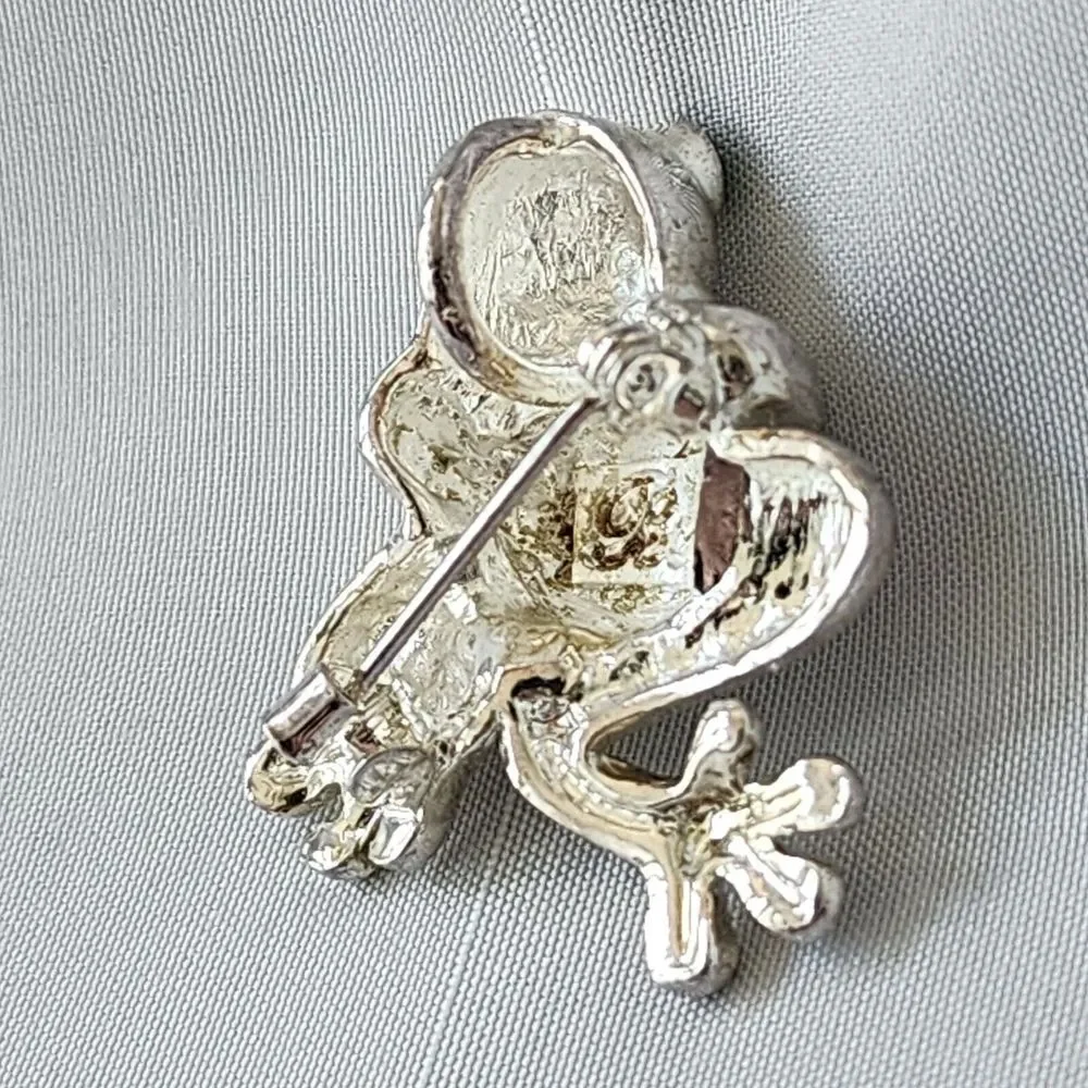Best Silver Tone Green Jeweled Eyes Potbelly Frog Pin Pendant‎ Necklace